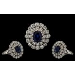 18ct White Gold - Superb Quality Diamond and Sapphire Set Ladies Dress Ring, Flower head Setting.