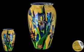 Rubian - Superb 1930's Lustre Vase - Decorated with Floral Images on Orange / Yellow Ground,