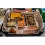 Collection of Inlaid and Carved Jewellery Boxes, one musical mechanism, six in total.