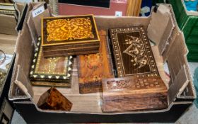 Collection of Inlaid and Carved Jewellery Boxes, one musical mechanism, six in total.