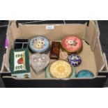 Collection of Trinket/Jewellery Boxes, various materials and shapes, soap stone, wood and glass.