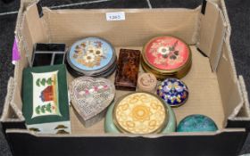 Collection of Trinket/Jewellery Boxes, various materials and shapes, soap stone, wood and glass.