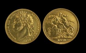 George IV 22ct Gold - Shield Back Full Sovereign - Date 1821.