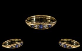 Ladies - Nice Quality 18ct Gold Diamond and Sapphire Set Ring, Scroll Setting.