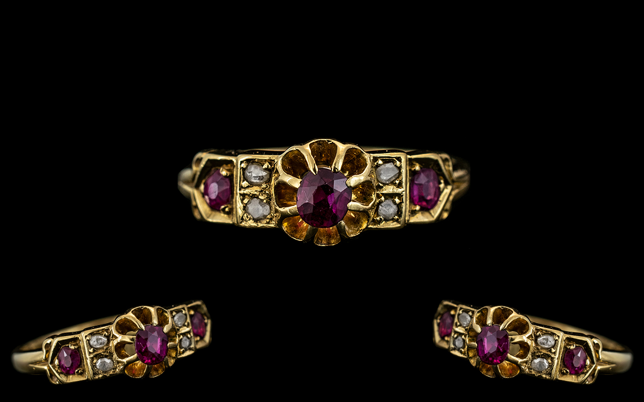 Edwardian Period Attractive Ladies 18ct Gold Ruby and Diamond Set Ring, Setting / Design Excellent.
