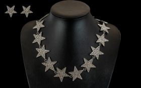 White Crystal Star Necklace and Earrings Set, the striking necklace of large, evenly matched