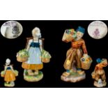 Royal Worcester - Early Pair of Hand Painted Figures ' Dutch Girl & ' Dutch Boy ' Modelled by F.
