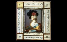 Gainsborough Style Miniature Painting, Set In a Bone Frame. Size 5.5 x 5 Inches - 13.75 x 12.5 cms.