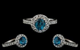 Platinum Ladies Superb Quality - Diamond and Aquamarine Set Cluster Ring.