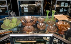 Collection of Vintage Glassware, comprising pale green glass ladies dressing table set of tray,