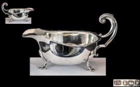 1930's Period Superb and Heavy Gauge Sterling Silver Sauce Boat of Pleasing Proportions,