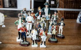 Collection of Military Porcelain Figures, in traditional military dress, including Horse Grenadiers,