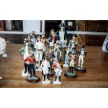 Collection of Military Porcelain Figures, in traditional military dress, including Horse Grenadiers,