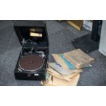 A Portable HMV 78 rpm Gramaphone, crank driven, chrome fittings,