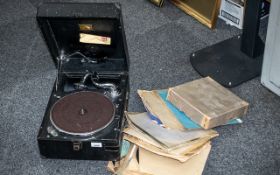 A Portable HMV 78 rpm Gramaphone, crank driven, chrome fittings,