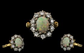 Antique Period - Attractive 18ct Gold Diamond and Opal Set Cluster Ring, Excellent Setting.