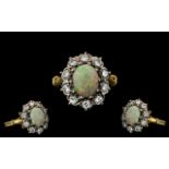 Antique Period - Attractive 18ct Gold Diamond and Opal Set Cluster Ring, Excellent Setting.