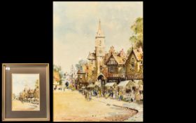 R H Holgate Watercolour of a Town Scene,
