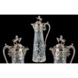 Edwardian Period Superior Quality and Heavy Silver Plated and Cut Glass Bacchus Spout Lidded