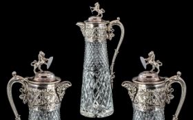 Edwardian Period Superior Quality and Heavy Silver Plated and Cut Glass Bacchus Spout Lidded