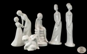 Spode and Coalport Collection of White Porcelain Figures ( 5 ) Figures In Total. Comprises 1/