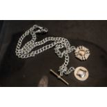 Victorian Period Sterling Silver Albert Watch Chains ( 2 ) With Attached Sterling Silver Medals /