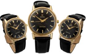 Omega - Seamaster 9ct Gold Automatic Gents Wrist Watch. c.1970's. Features Black Dial, Gold Markers,