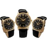 Omega - Seamaster 9ct Gold Automatic Gents Wrist Watch. c.1970's. Features Black Dial, Gold Markers,