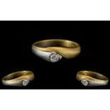 18ct Two Tone Gold Contemporary Designed Single Stone Diamond Ring, Marked 750 to Interior of Shank.