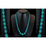 1930's - Excellent Quality Turquoise Graduated Beaded Necklace of Excellent Colour and Well Matched