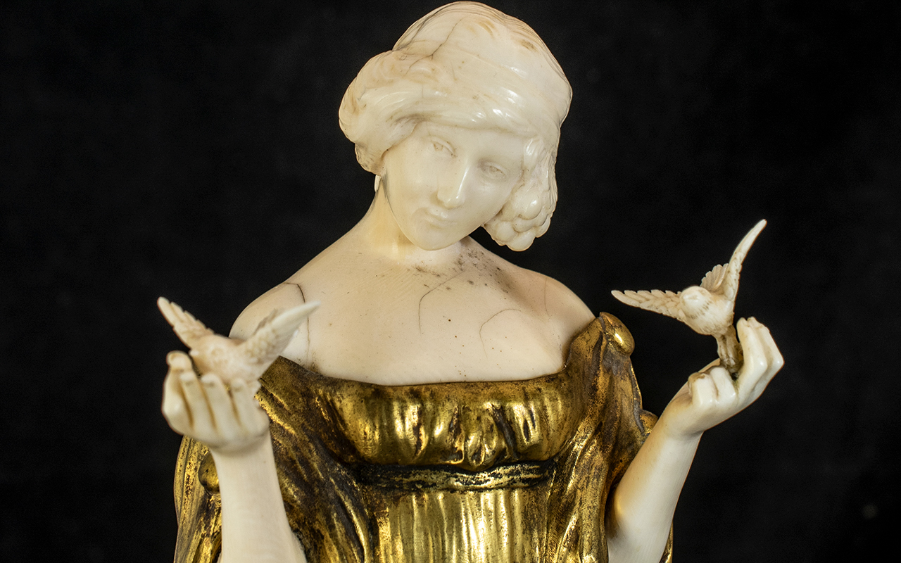 Art Deco Period - Signed and Stunning Painted Bronze and Ivory Figure. c.1930. Depicts A Young - Image 2 of 2