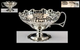 1930's Exquisite Sterling Silver Open-worked Small Footed Dish with Stylish Handle and Base.