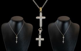 Ladies or Gents - Expensive Contemporary Designed 18ct White Gold Pair of Diamond Set Cross's With