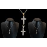 Ladies or Gents - Expensive Contemporary Designed 18ct White Gold Pair of Diamond Set Cross's With