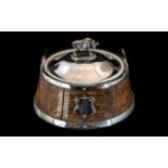 Antique Oak & Silver Plate Butter Dish with Cover Lid.