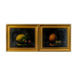 Pair of Still Life Oil on board Paintings, gilt frame, signed indistinctly, overall size 12" x 10".