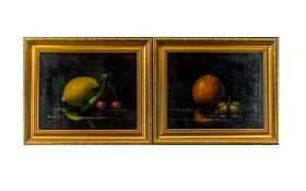 Pair of Still Life Oil on board Paintings, gilt frame, signed indistinctly, overall size 12" x 10".