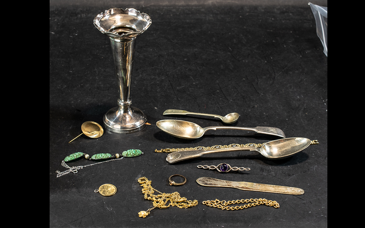 Small Collection of Items, Includes a Silver Hallmarked Vase, Rotary Gold Tone Bracelet,