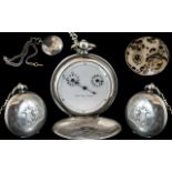 French 19th Century Double Dial - Full Hunter Key-Wind Silver Pocket Watch. With Sterling Silver