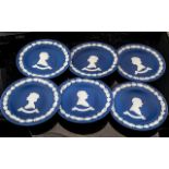 Royal Blue Jasper Colour 6 x Round Dishes of Silver Jubilee, 3 x The Queen and 3 x The Duke of