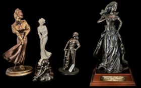 Collection of Bronzed and Porcelain Figures, comprising a 14'' figure of a lady golfer in