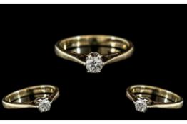 Ladies - Nice Quality 9ct Gold Single Stone Diamond Set Ring. Full Hallmark to Interior of Shank.