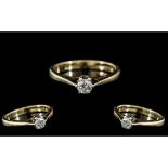 Ladies - Nice Quality 9ct Gold Single Stone Diamond Set Ring. Full Hallmark to Interior of Shank.