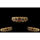 Edwardian Period 1902 - 1910 Excellent Ladies 15ct Gold - 5 Stone Ruby and Sapphire Set Ring. Superb