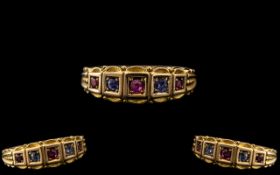 Edwardian Period 1902 - 1910 Excellent Ladies 15ct Gold - 5 Stone Ruby and Sapphire Set Ring. Superb