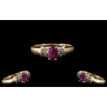 Ladies - Attractive 14ct Gold Ruby and Diamond Set Dress Ring. Marked 14ct to Interior of Shank.