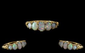 Antique Style - Attractive 9ct Gold 5 Stone Opal Set Ring, Excellent Design. Hallmark London 1959,