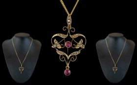 Edwardian Period - Exquisite and Attractive 9ct Gold Pendant Drop,