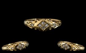 Edward Period 1902 - 1910 Diamond Set Ornate Ring Set with 4 Diamonds to Centre with Diamond to