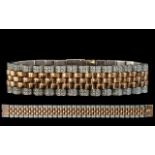 A Superb 14ct Gold - Top Quality and Heavy Diamond Set Bracelet In the President Style, Set with 3.